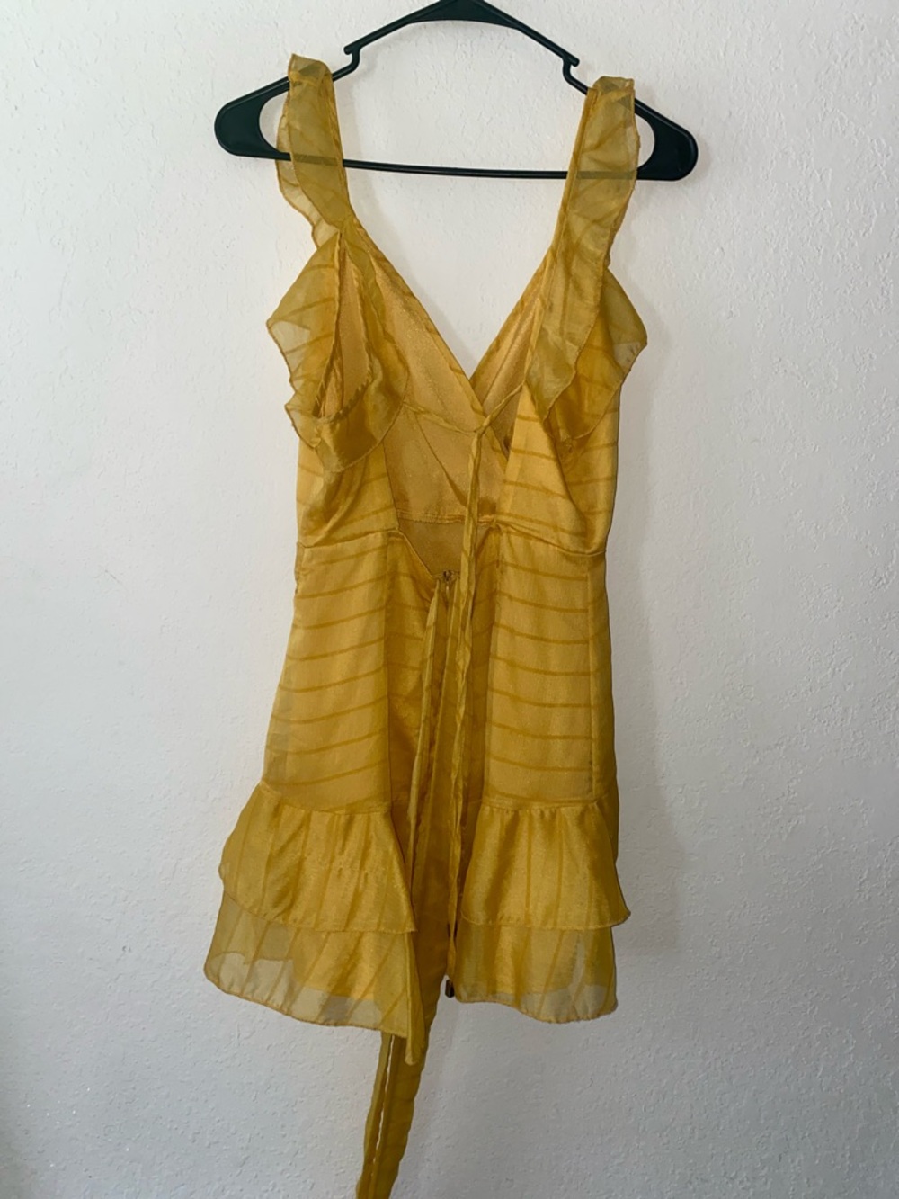 Yellow Ruffle V-Neck Women's Dress - Picture 9 of 13
